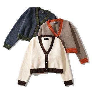 Long Sleeve Contrast-trim V-neck Crop Cardigan