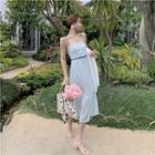 Spaghetti Strap Flower Print Midi A-line Dress / Light Jacket