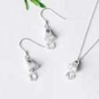 925 Sterling Silver Rhinestone Wind Chime Pendant Necklace / Dangle Earring Hook Earring & Necklace - Wind Chime - One Size