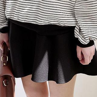 Elastic-waist Flared Miniskirt