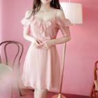Cold-shoulder Ruffle-trim Textured Dress