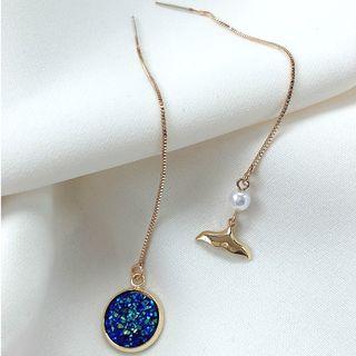 Non-matching Faux Pearl Whale Tail & Disc Dangle Earring Blue - One Size