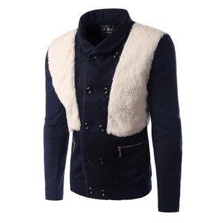 Faux Fur Panel Double-breasted Jacket