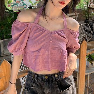 Puff-sleeve Off-shoulder Halter Neck Blouse