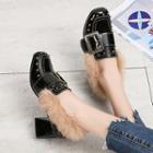 Patent Furry Trim Chunky-heel Loafers