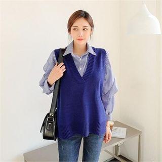 V-neck Sleeveless Dip-back Colored Sweater