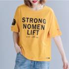 Elbow-sleeve Lettering T-shirt Yellow - One Size