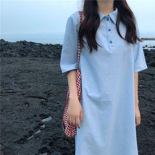 Plain Loose-fit Midi Polo Dress