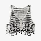 Two-tone Fringed Single-breasted Crochet Vest