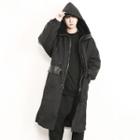 Faux-leather Patch Parka With Detachable Fleece-lining
