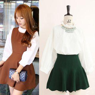 3/4-sleeve Frilled-trim Bow-accent Blouse