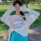 Oversize Long-sleeve Lettering Sheer T-shirt