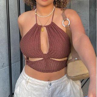 Halter Neck Cut-out Knitted Crop Camisole Top