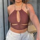 Halter Neck Cut-out Knitted Crop Camisole Top