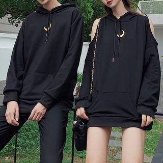 Couple Matching Off-shoulder Moon Hooded Sweatshirt