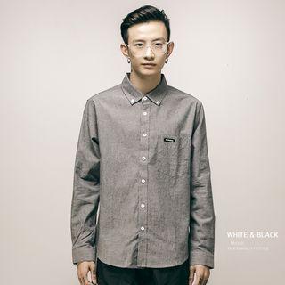 Long-sleeve Button Down Plain Shirt