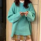 Ribbed Sweater / Plaid A-line Skirt