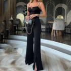 Plain Sleeveless Front-slit Sheath Jumpsuit
