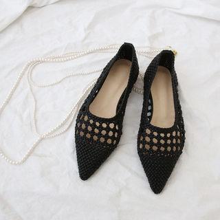 Pointy-toe Openwork Woven Flats