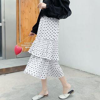 Dotted Ruffle Trim Midi Skirt