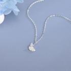 925 Sterling Silver Rhinestone Leaf Pendant Necklace Ns421 - Silver - One Size