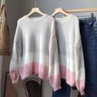 Striped Sweater Striped - Pink & White & Gray - One Size