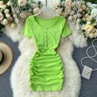 Short-sleeve Cut Out Shirred Mini Dress
