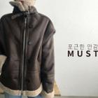 Funnel-neck Oversized Faux-shearling Jacket