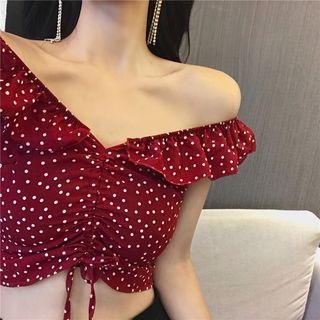 Short-sleeve Cropped Dotted Top