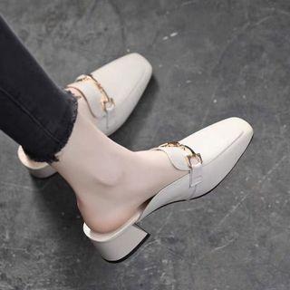 Chunky Heel Chained Mules