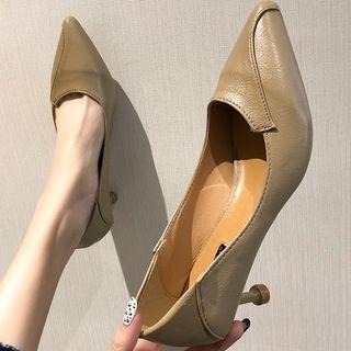 Plain Faux-leather Pointy Stilettos
