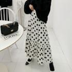 Frilled-hem Polka-dotted Long Skirt