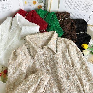 Embossed Pearl-trim Loose Shirt In 6 Colors