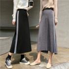 Contrast-trim Midi A-line Knit Skirt