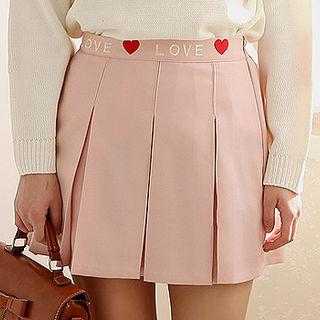Heart Lettering Embroidery Mini Pleat Skirt