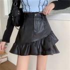 Faux Leather Asymmetrical Mini-skirt
