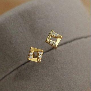 Sterling Silver Rhinestone Square Stud Earring 1 Pair - Gold - One Size
