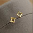Sterling Silver Rhinestone Square Stud Earring 1 Pair - Gold - One Size