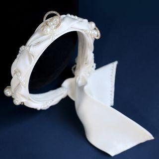 Wedding Faux Pearl Satin Headband / Earring / Set