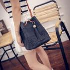 Tasseled Perforated Bucket Bag With Pouch