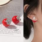 925 Sterling Silver Bead Earring 1 Pair - Red - One Size