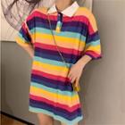 Short-sleeve Rainbow Stripe Polo Shirt