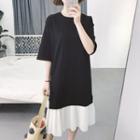 Elbow-sleeve Chiffon Panel T-shirt Dress