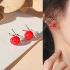 925 Sterling Silver Cross & Bead Earring 1 Pair - Red - One Size