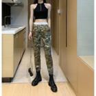 Halter-neck Zip-up Cropped Top / Camo Print Harem Pants / Set
