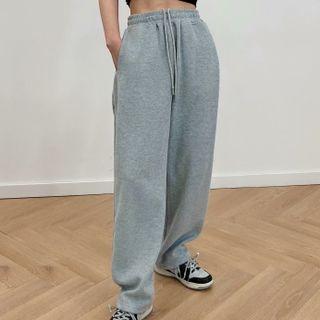 Plain High-waist Sweat Pants
