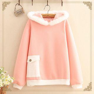 Rabbit-ear Accent Hood Fleece-lined Hoodie As Shown In Figure - One Size