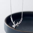 925 Sterling Silver Rhinestone Antler Necklace Necklace - One Size