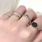 Set: Alloy Ring (assorted Designs) Set Of 5 - 0617a - Black Rhinestone - Silver - One Size