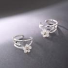 Flower Layered Sterling Silver Cuff Earring 1 Pair - Silver - One Size